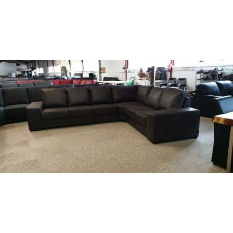 #104 antraciet 100% leer hoekbank