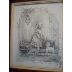 Opruiming Prent in antieke houten lijst / R330