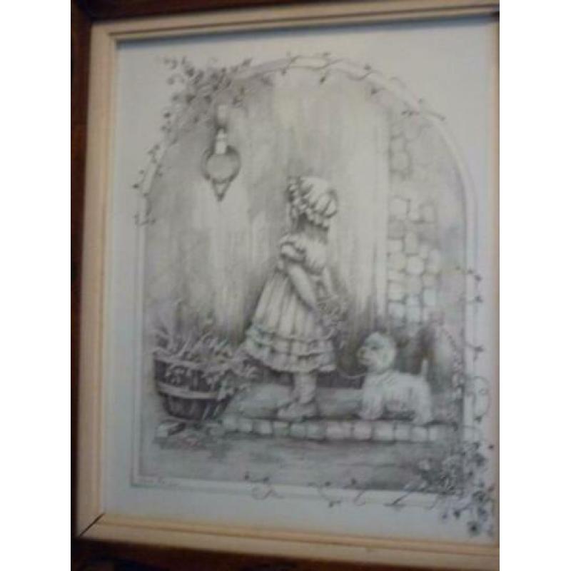 Opruiming Prent in antieke houten lijst / R330