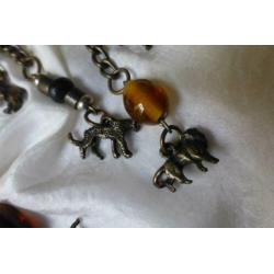 Bronzen Ketting Goldfoil Glas + Bedels wilde dieren Afrika