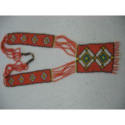 Gevlochten Kralen Ketting- Oranje met Kleurtjes-Vintage