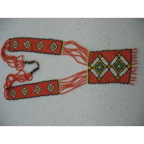 Gevlochten Kralen Ketting- Oranje met Kleurtjes-Vintage