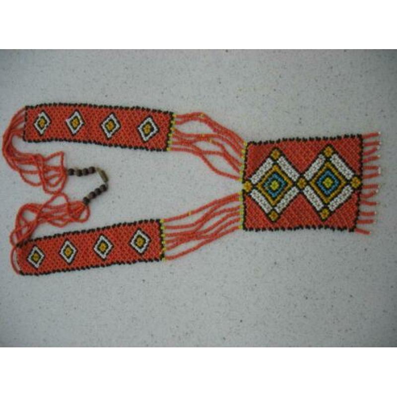 Gevlochten Kralen Ketting- Oranje met Kleurtjes-Vintage