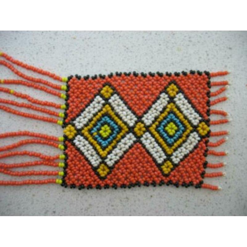 Gevlochten Kralen Ketting- Oranje met Kleurtjes-Vintage