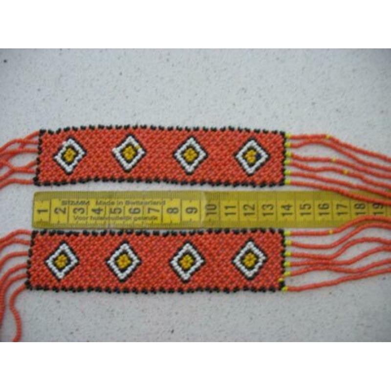 Gevlochten Kralen Ketting- Oranje met Kleurtjes-Vintage