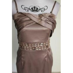 Beige feestjurk cocktailjurk pushup BH steentjes M / L nieuw