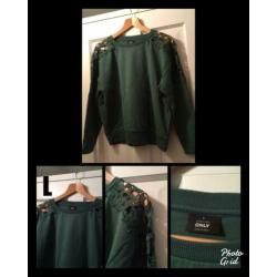 ONLY??groene sweater met kant??L/trui??42
