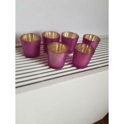 6 mooie roze waxinelichthouders
