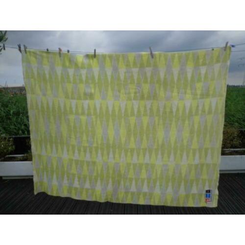 Vintage wollen deken/sprei/plaid,geel/crème ,140cm/170cm