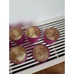 6 mooie roze waxinelichthouders