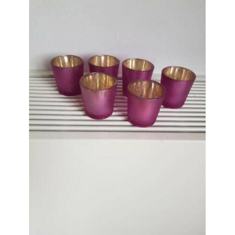 6 mooie roze waxinelichthouders