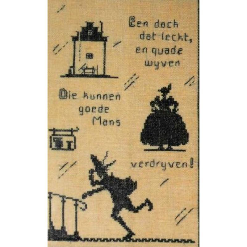 Een dack dat leckt oud geborduurd lijstje schilderij (437)