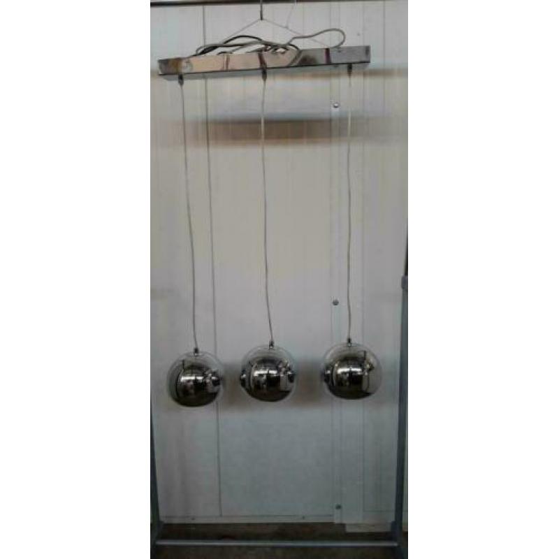 MPH 4010-10 Vintage retro hanglamp met 3 verchroomde bollen