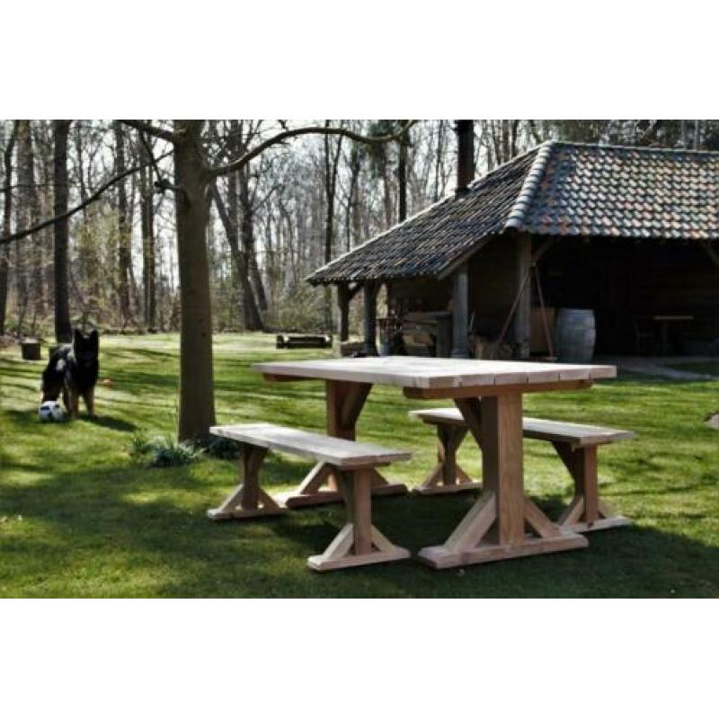 Buitentafel, Tuintafel massief Douglas complete tuinset