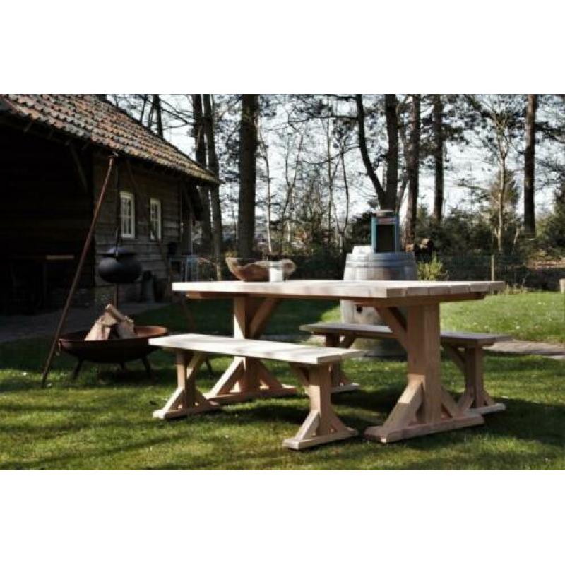 Buitentafel, Tuintafel massief Douglas complete tuinset