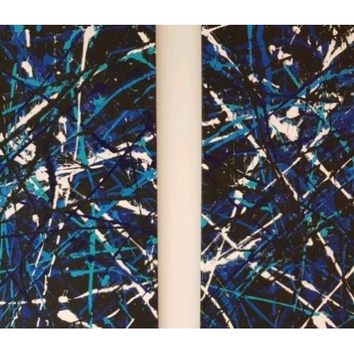 Mooi uniek abstract schilderij, 2 luik in blauw tinten