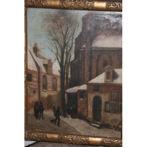 Antiek schilderij stadsgezicht gesigneerd C. Springer