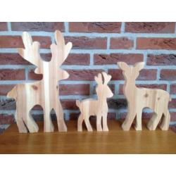 set van 3 dieren, (hert rendier hout kerst decoratie)