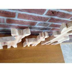 set van 3 dieren, (hert rendier hout kerst decoratie)