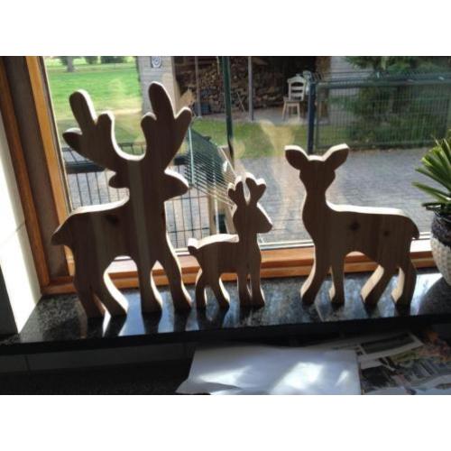 set van 3 dieren, (hert rendier hout kerst decoratie)