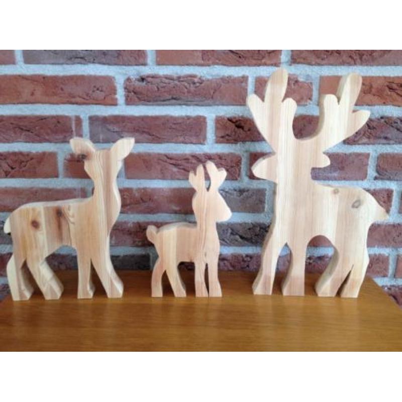 set van 3 dieren, (hert rendier hout kerst decoratie)