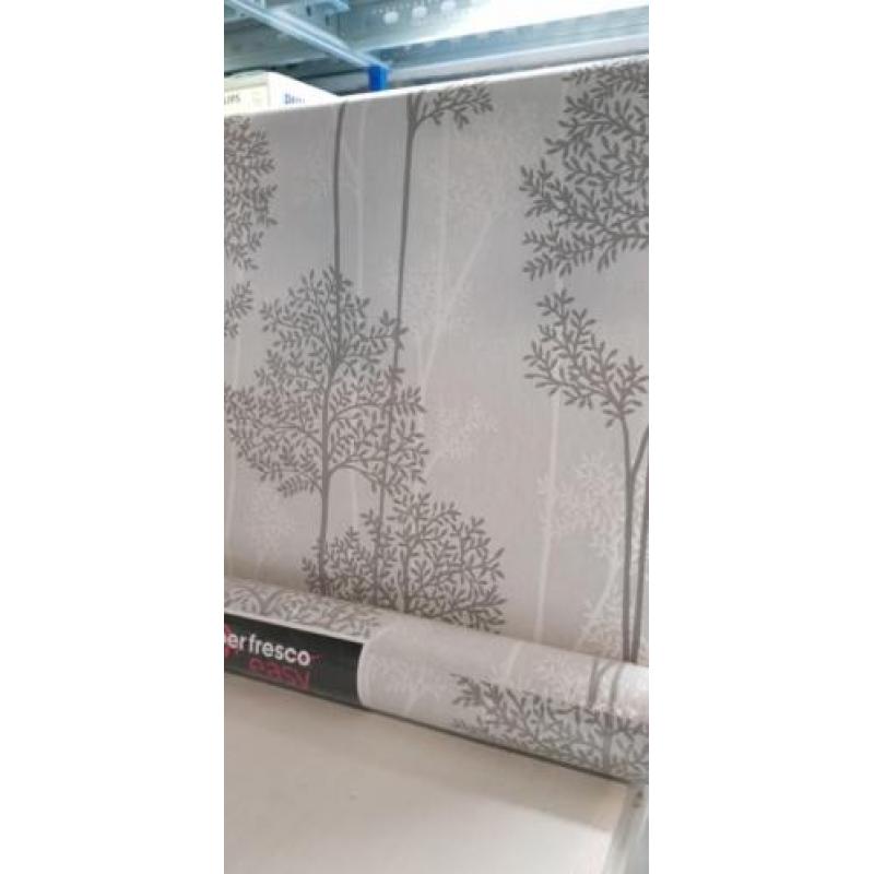 Behang nieuw bomen zilver grijs glitter