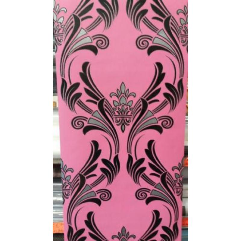 Roze glitter barok behang €8.50