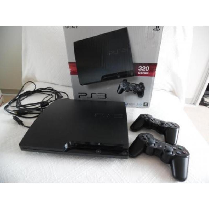Playstation 3 slim, 320 GB met 6 spellen, 2 controllers