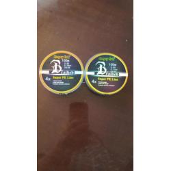2x sterk 4x gevlochten vis lijn100m lang1x 0,14 en1x 0,28mm