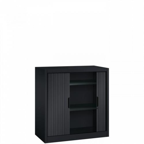Black roller door cabinet - H.105 x W.100 cm - Including 2 shelves