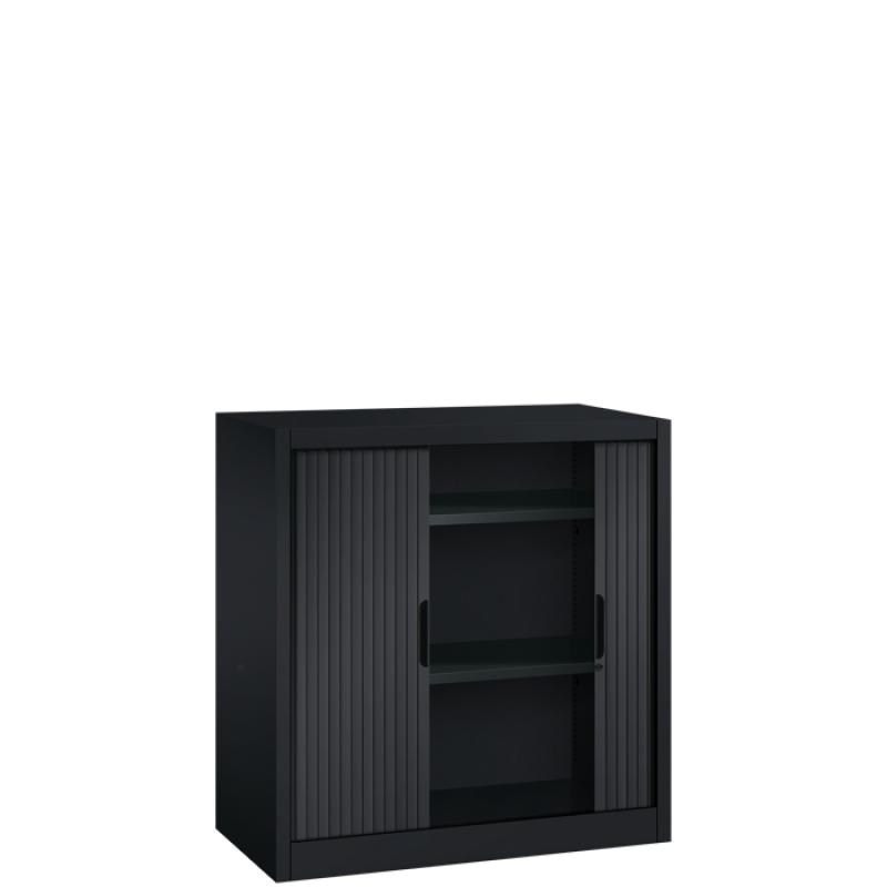 Black roller door cabinet - H.105 x W.100 cm - Including 2 shelves